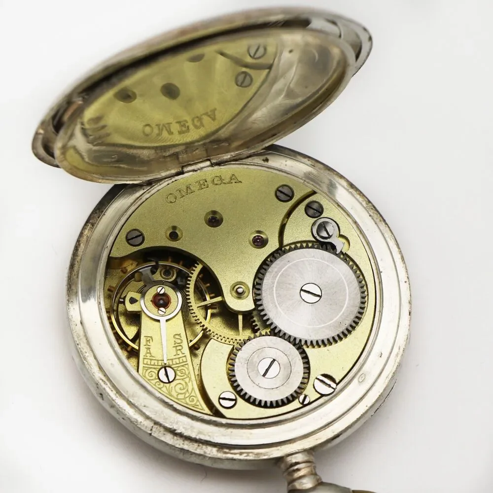Omega Antique  Open Face .800 Silver Early 1900s Swiss Mechanical Pocket Watch